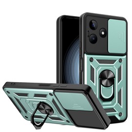 ESTH® Case for Realme C61 4G/Realme C63 4G with Slide Camera Cover, Military Grade Shockproof Protective Cover with Rotatable Metal Ring Kickstand [Support Magnetic Car Mount], Green