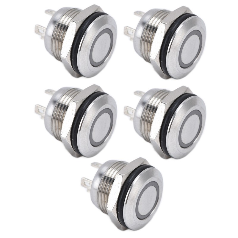 5Pcs Button Switch Stainless Steel Flat Top Button with LED