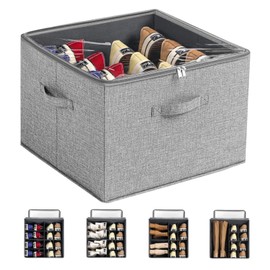 Ethbirsge Shoe Organizer for Closet,Foldable Storage Boxes- Adjustable Dividers, Large Foldable Shoe Storage Bins with Clear Cover, Shoe Holder Storage Boxes Fits Up to 16 Pair