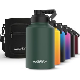 WATERSY 1 Gallon Water Bottle Insulated(Cold for 48 Hrs),BPA Free&Leak Proof,128oz Stainless Steel Water Jug,Big thermo,Large Water Bottle with Handle for Gym,Hiking,Camping&Travel,Dark Green