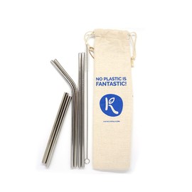 Reusable Drinking Straws, E-Koala 6 Pack Stainless Steel Straws with Coir and Cotton Bag for Carry