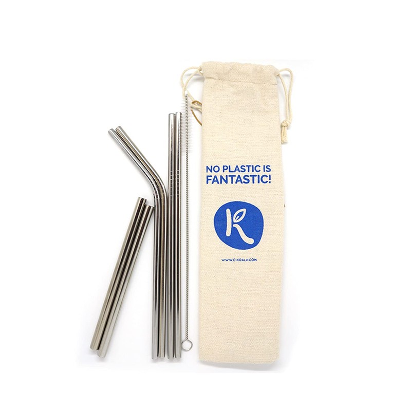 Reusable Drinking Straws, E-Koala 6 Pack Stainless Steel Straws with