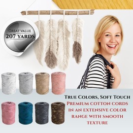 Art of Yarn LUREX Twisted Macrame Cord 250g 672 feet 224 yards Single Strand 3mm-4mm Twine Rope Sparkle Natural Cotton Cord String Art Crafts Wall Hanger Plant Thread Hanging 1 Skein Olive Green 88787