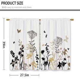 Laifzere Beige Floral Kitchen Curtains Boho Flower Botanical Leaves Small Short Cafe Window Curtains Rustic Wildflower Plant Vintage Bathroom Drapes Treatment Tier Curtains 2 Panels (27.5x39 Inch)