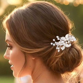 Diademas De Novia Con Hojas, Enredadera Plateada Con Perlas, Accesorios Para El Cabello Con Diamantes De Imitación Para Mujer (Plateados, Talla Única)
