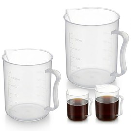 Cilindro medidor transparente, vaso medidor de plástico graduado con asa para cocina, laboratorio, 250 ml, 500 ml, 2 piezas