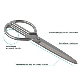 Dailychef All Purpose Heavy Duty Stainless Steel Kitchen Scissors - Ultra Sharp Dishwasher Safe Serrated Cutlery Utility Shears for Poultry, Meat, Fish, Chicken, and Vegetables