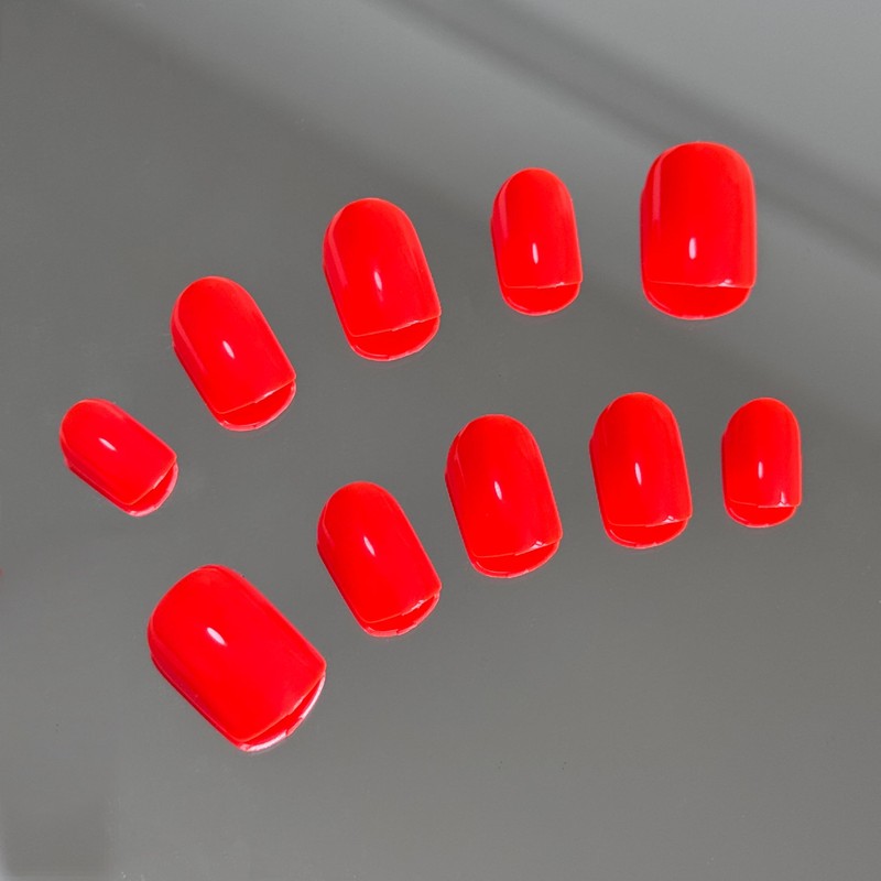 24 Pcs Solid Red Press on Nails Christmas Nails Short
