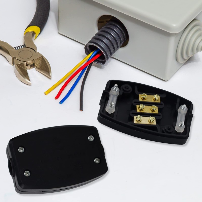 2 PCS 3 Terminal Electrical Junction Box Flex Connector Black