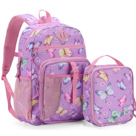 VASCHY Toddler Backpack Lunch Bag Set, Girls School Bookbag Insulated Lunch Box for Kids Preschool,Daycare,Kindergarten,Elementary School Butterfly