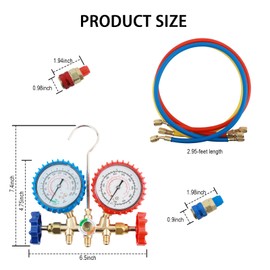 Car HVAC Gauges with Hoses Kit,3-Way Automotive AC Gauge Set for A/C Refrigeration Fluid Filling with Connectors/Hoses/Gauges,AC Manifold Gauge Set for R502/R12/R134A/R22