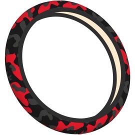 JKJOJIA Red and Black Camo Camouflage Cool Pattern Steering Wheel Cover for Women 3