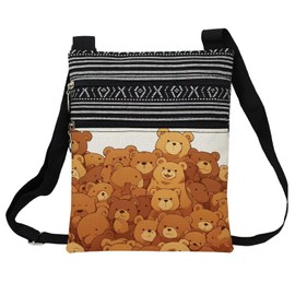 LiuenMgg Adorable Teddy Bear Messenger Bag Small Ethnic Pattern Printed Adjustable Strap Crossbody Zipper Bag Adorable Teddy Bear Phone Bag Wallet Cute Shoulder Handbag for Women Friends -3