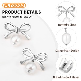 PLTGOOD Pearl Earrings for Women Bow Earrings Silver Stud Earrings for Women Trendy Silver Knot Pearl Bow Jewelry Gifts
