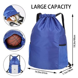 chongning Drawstring Gym Bag, Large Sports Backpack, Waterproof Drawstring Bag Bring Two Side Pockets, Swim Bags for Women Men, Gym Sack for School Sports Swimming Gym Travel Beach (Royal Blue)