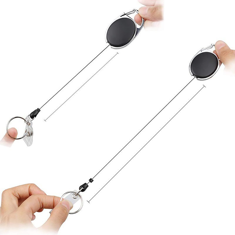 2Pcs Retractable Keyring Retractable Badge Reel Easy Pull Extendable Carabiner