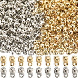 SUNNYCLUE 1 Box 400Pcs Bail Beads Charms Bails Beads Silver Gold Plastic Tube Bail with loop Rondelle Spacer Bead Alloy Connector Links for jewellery Making Beads Accessories DIY Bracelet Necklace