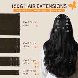 DOORES DOORES Hair Extensions Clip in Human Hair, Dark Brown 9pcs 150g 18 Inch, Clip in Hair Extensions Real Human Hair Remy Straight Real Hair Extensions Natural Thick Natural Hair Extensions