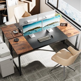 Huuger Computer Desk, 70 Inch Office Desk, Gaming Desk with Storage, Writing Desk Work Desk for Home Office, Study, Long Simple Desk, Large Legroom, Metal Frame, Rustic Brown and Black