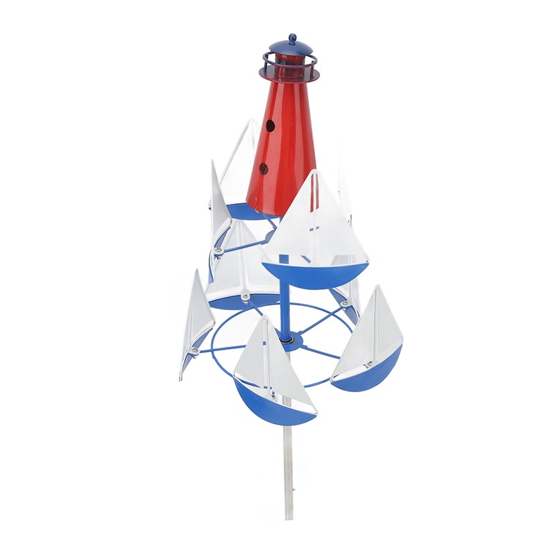Summer Lighthouse Sailboat Windmills 360 Degree Rotation Weathervane Metal Windmill