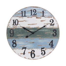 Runglecho Large Beach Coastal Nautical Wall Clock, Wooden Wall Clocks Battery Operated,Vintage Farmhouse Decorative for Living Room, Kitchen, Home, Bedroom, Laundry Room, Blue (18 Inch)