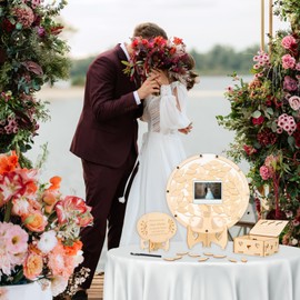 86pcs Wedding Guest Book Alternative Bridal Shower Guest Sign in Frame Wooden Round Tree of Life, Wedding Party Decoration Tree Guestbook Sign Frame for Baby Shower Gender Reveal Pregnancy Celebration