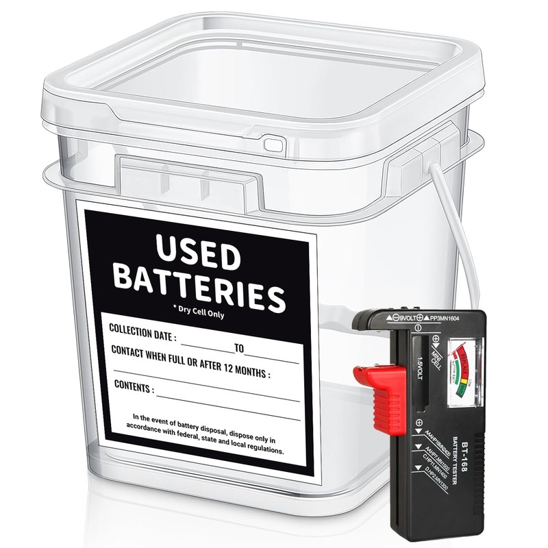 Battery Recycling Container with Battery Testers for Household Batteries, QHAND