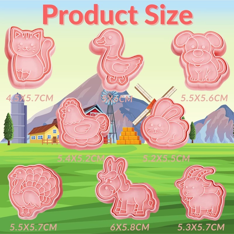 Farm Animal Cookie Cutter Set-8 Plastic Cookie Cutter Stamp- Farm