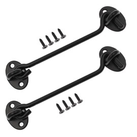 Jiozermi 2pcs 6" Privacy Hook and Eye Latch, Stainless Steel Barn Door Lock, Heavy Duty Solid Thicken Barn Door Latch with Mounting Screws, Easy Lock for Wooden Gate & Window - Black