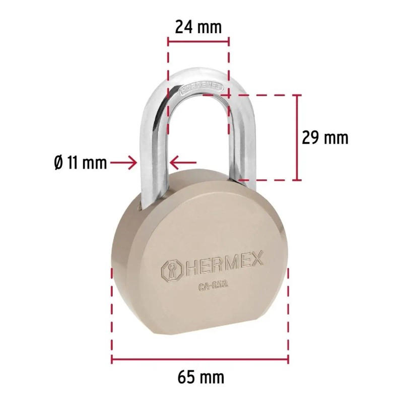 Candado Hermex Redondo 65mm 3 Llaves De Punto Gancho Normal