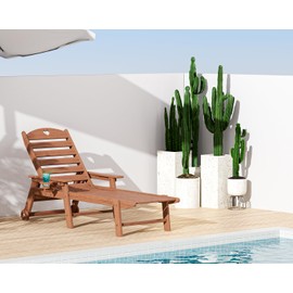 Aokia Chaise Lounge Chair Outdoor with Wheels & Cupholder | Oversize HDPE 6-Position Pool Lounge Chairs | Outdoor Chairs for Patio, Lawn, Garden, Poolside (Teak)