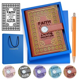 Brown A5 Mustard Seed Faux Leather Vintage Notebook Faith Can Move Mountain Matthew 17:20 Hardcover Executive Notebooks,320 Pages Thick Ruled Paper With Pen,Mustard Seed Faith Gifts Bible Verse Religious Gift (Faith Brown)