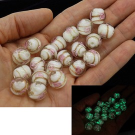 Artsy Crafts 20 Pcs Assorted Glow in The Dark Firefly Beads 12mm European Lampwork Luminous Glass Beads for Jewelry Making Charm Bracelet Necklace Earrings Crafts (White Rose 20pcs)