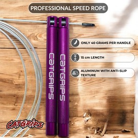 CATGRIPS Fast Cross Training Jump Rope, Professional Aluminum Speed Rope, Lightweight Skipping Rope for Adults for Boxing and Functional Fitness, Includes Replacement Parts and Carry Bag (Purple)