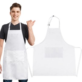 GWHOLE White Apron Adjustable Chef Apron with Pockets for Home Kitchen, Baking, Gardening, Restaurant, Coffee house BBQ
