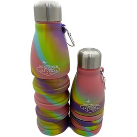Rubies Las Vegas Collapsible Silicone Water Bottle 16oz with Carabiner - Vegas Sign Engraved - BPA Free - Variety of Colors (Rainbow)