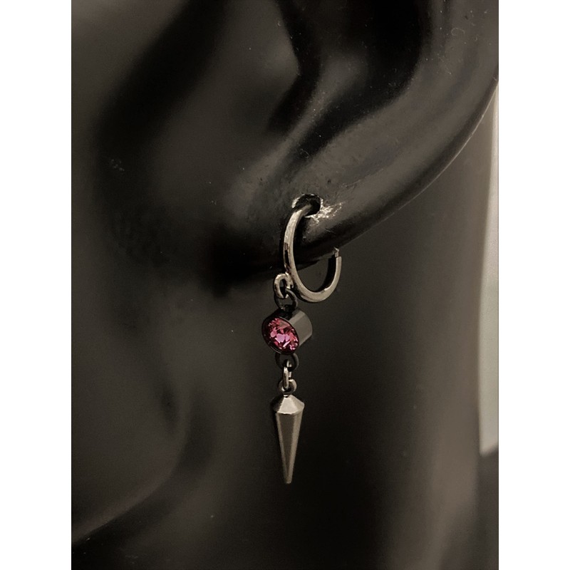 Akusetia Spring Type Ring, Earrings, Single Ear, Metal Black, Black,