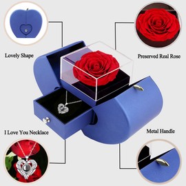 Preserved Real Rose Gifts for Women,Mum,Wife,Eternal Flowers Rose with I Love You Necklace in 100 Languages,Gifts for her on Birthday, Anniversary, Valentine's Day, Mother's Day, Christmas
