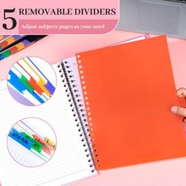 CAGIE 5 Subject Notebook College Ruled with Removable Tabs, 8.5'' x 11'' Lined Spiral Journals Notebook for Women Men Writing, Notebooks for Work Note Taking School Supplies, Pink