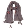 iB-iP Women's Floral Pattern Lightweight Embroidered Scarf, Warm grey