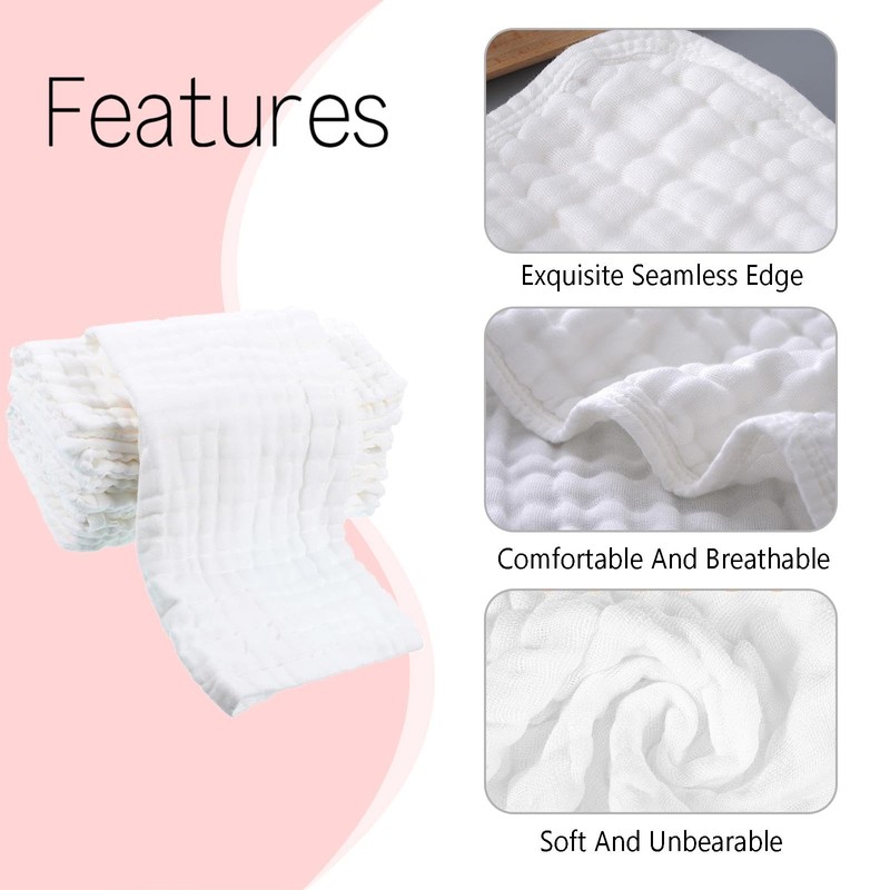 Soft and Absorbent Muslin Cloths - 3 Pack, Large 20''x10''