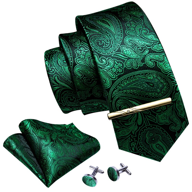 Barry.Wang Men's Plain Paisley Tie Satin with Pocket Square Wedding