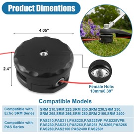 2 Pack String Trimmer Head SRM-225 for Echo Speed Feed 400 SRM-230 SRM225 SRM-210 SRM2100 Echo Weed Eater PAS210 PAS211 PAS225 PAS230 PAS260 Shindaiwa T195S T220 T222 T230 T231 Straight Shaft Trimmer