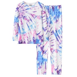 UNICABBIT21 Cutesy On-Trend Blue Purple Tie Dye Spiral Pajamas for Teens Girls Fall Loungewear 2-Piece Long Sleeve & Pants Set Size 6