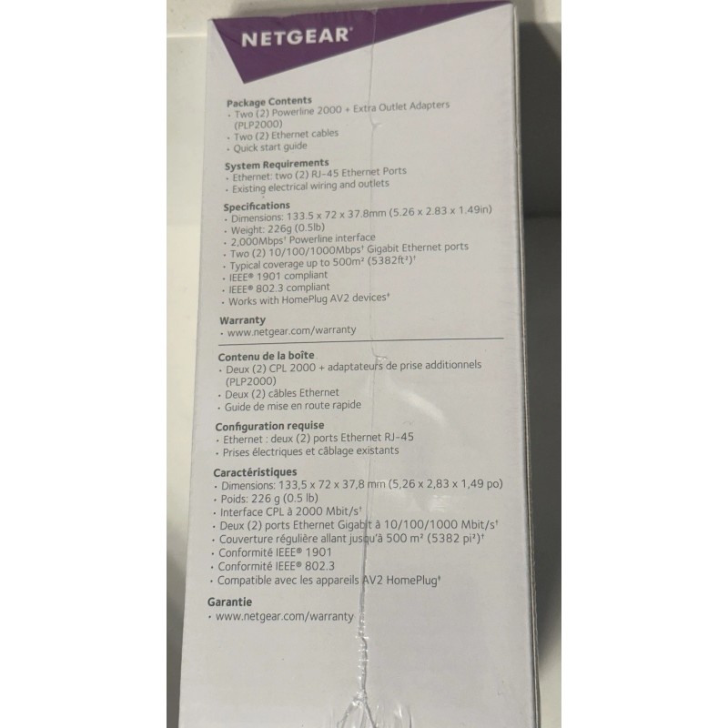 NETGEAR New! Netgear Powerline Adaptor kit, 2000 Mbps Wall Plug,