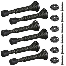 6 Pieces Door Stop with Screws, Outdoor Door Stop, Wall Door Stop, Soundproof Door Stop, Spring Door Stop, Perfect for Office, Room Use (Black)