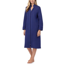 Carole Hochman Women's 44'' Long Sleeve Zip-Up Waltz Robe – Cozy Cotton-Blend Diamond Quilt Robe with Satin Trim & Pockets, Sapphire Blue, Medium