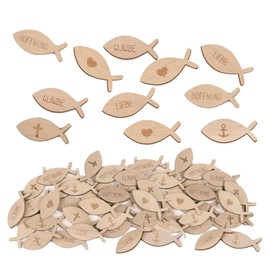Pack of 100 Communion Decoration, Communion Table Decoration Boy, Wooden Confirmation Table Decoration with Fish Made of Wood, Suitable for Table Decoration, Communion Decoration, Baby Shower, DIY