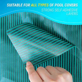 Pool Cover Patch Repair Kit, 3 Pack 4 x 8 Inch Green Self-Adhesive Woven Vinyl Mesh, Swimming Pool Cover Patches, Peel-and-Stick Application