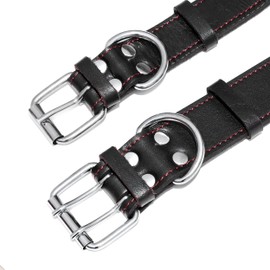 PET ARTIST Genuine Leather Dog Collar for Walking & Training, Heavy Duty Dog Collar with Handle for Medium & Large Dogs Neck for 19-23.5''(1.5" Width),Black